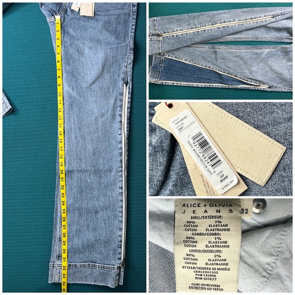 Alice + Olivia Rey Side Zipper Blue Off White Wide Leg Jeans - Picture 15 of 16